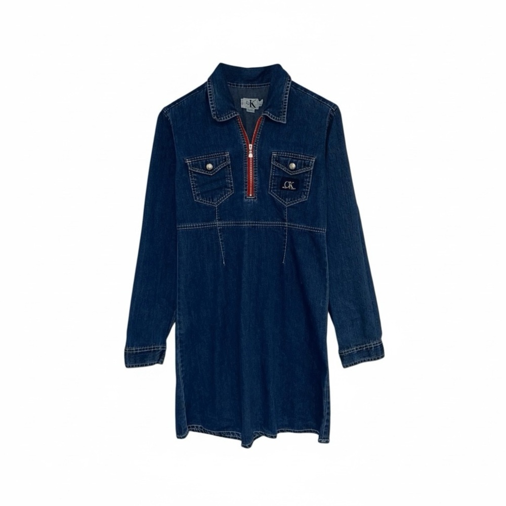 Vintage Calvin Klein Denim Dress Women’s 8 Petite Long Sleeve‎ Blue Cotton